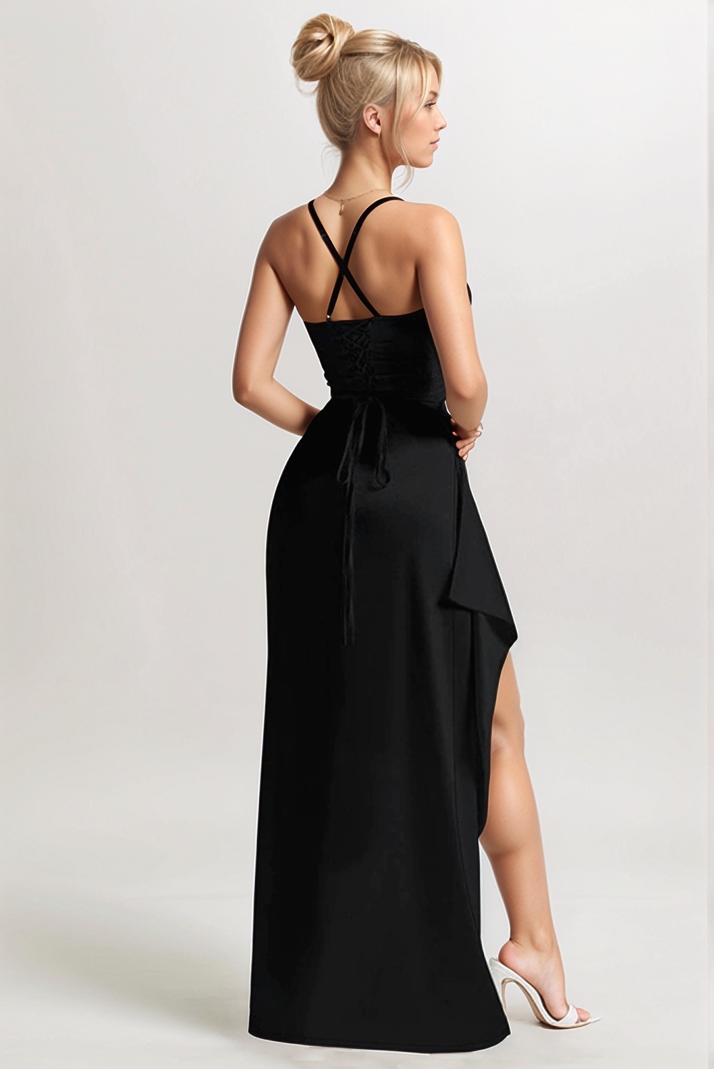 Chic Black Spaghetti Straps Maxi Formal Dress with Slit