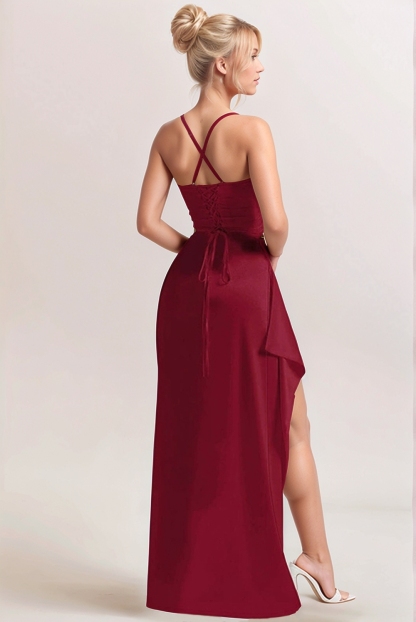 Chic Black Spaghetti Straps Maxi Formal Dress with Slit