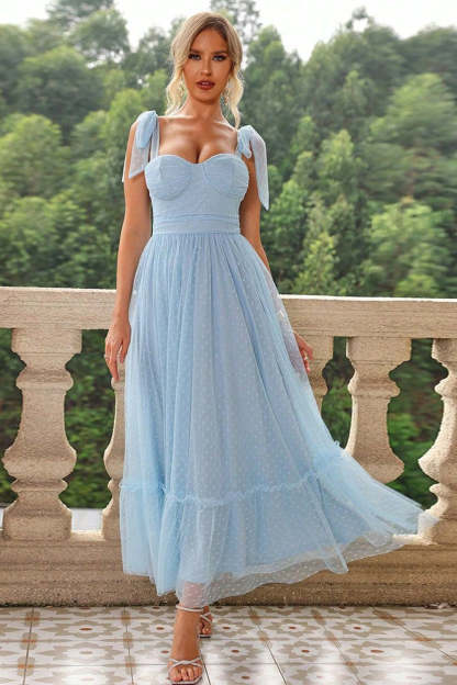 A Line Pleated Bow Spaghetti Straps Black Long Prom Dress