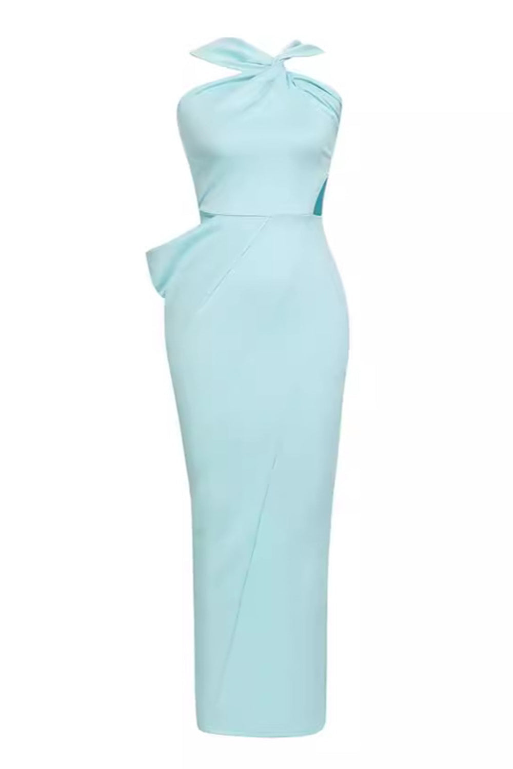 Mermaid Sky Blue Satin Maxi Bridesmaid Dress with Slit
