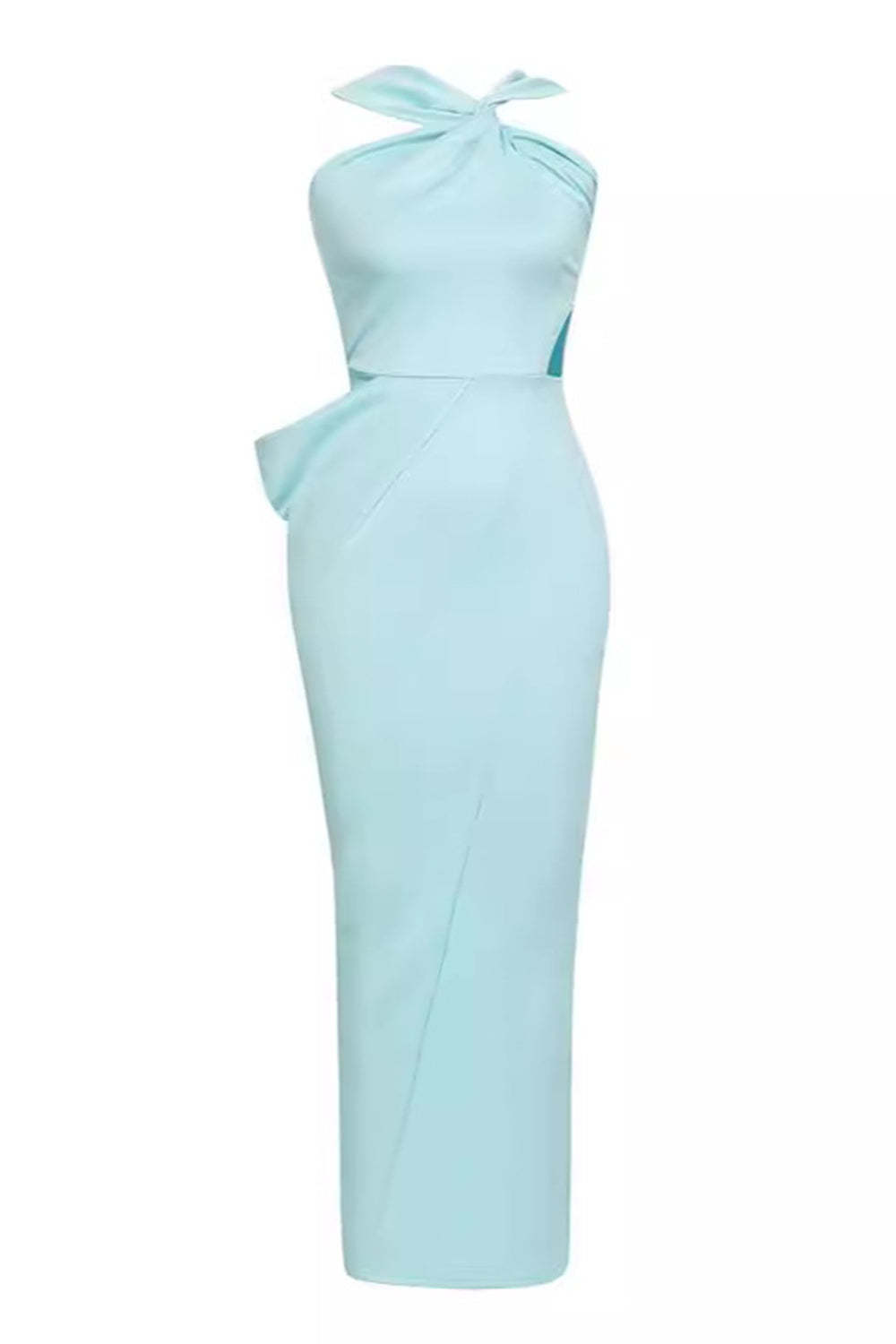 Mermaid Sky Blue Satin Maxi Bridesmaid Dress with Slit