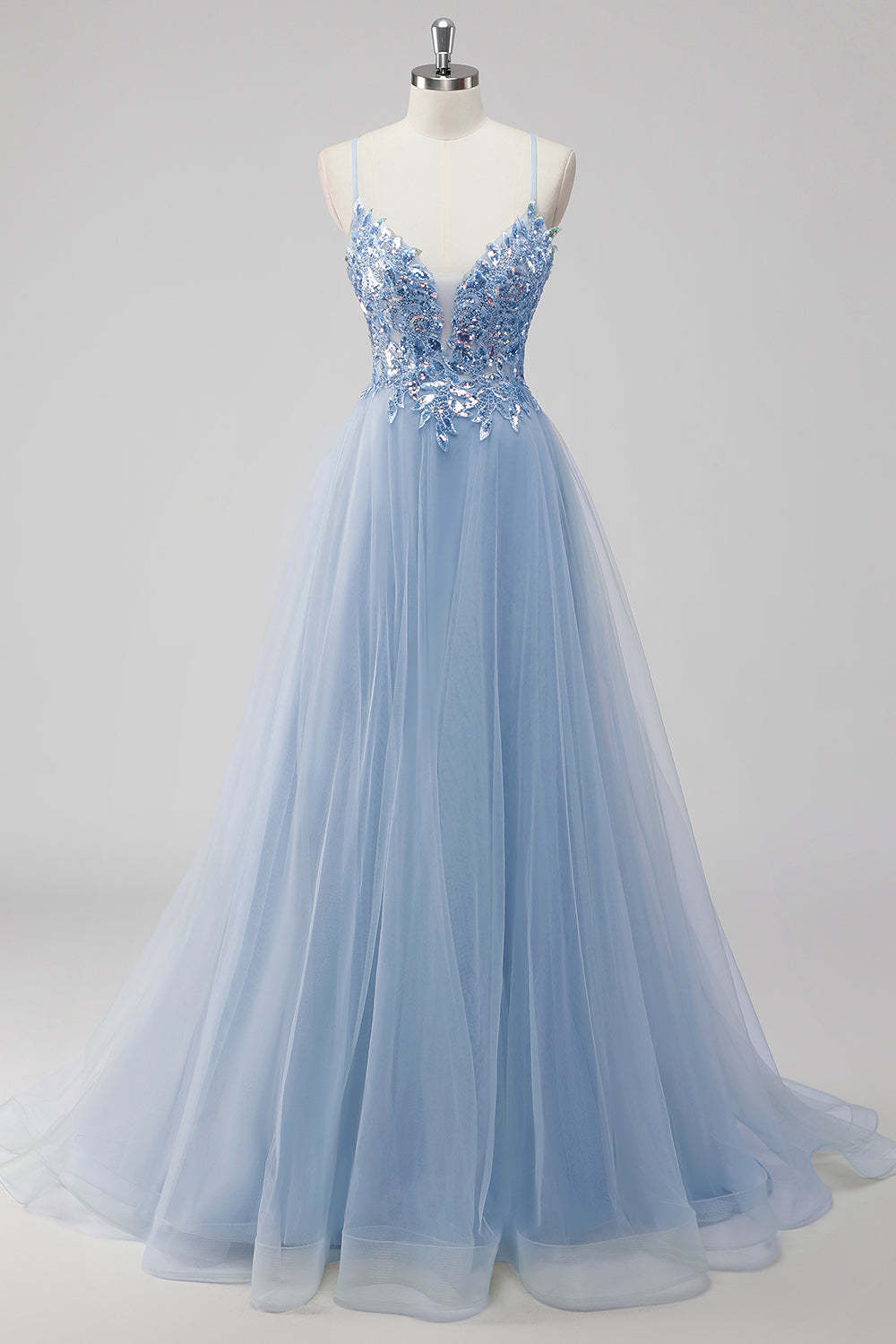 Saprkly Green Sequin A Line Lace Up Back Maxi Prom Dress