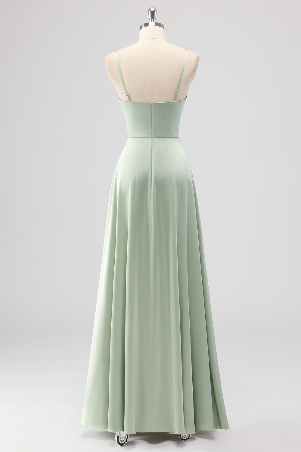 Sage Green Spaghetti Straps Satin A Line Bridesmaid Dress
