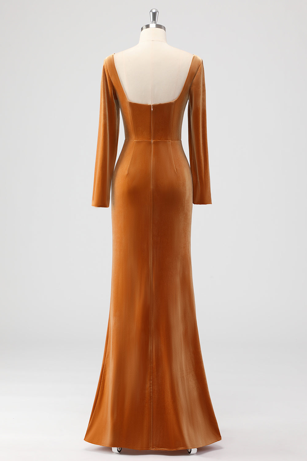 Brown Long Sleeves Sheath Ruched Bridesmaid Dress with Slit