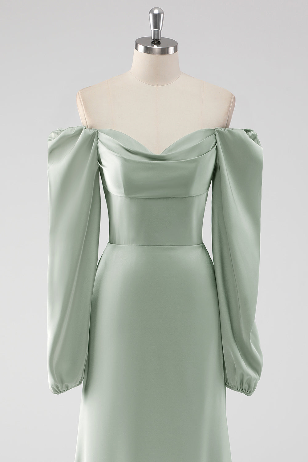 Sage Green Long Sleeves A Line Long Bridesmaid Dress