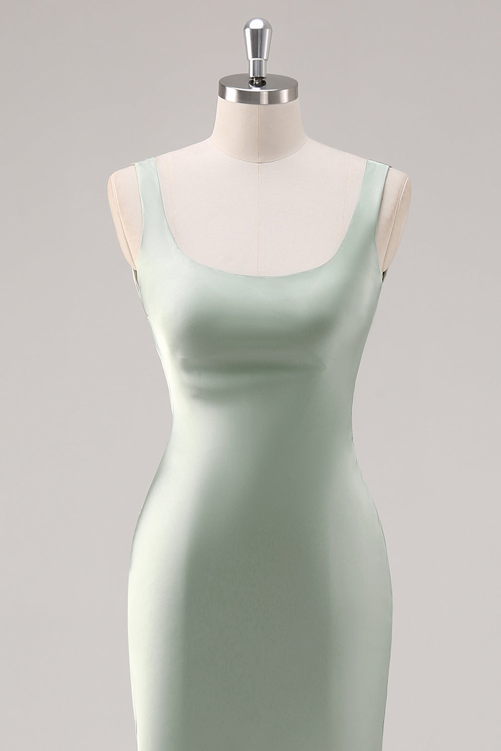 Sage Green Satin Scoop Neck Mermaid Maxi Bridesmaid Dress