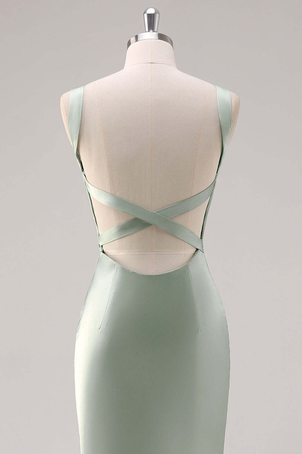 Sage Green Satin Scoop Neck Mermaid Maxi Bridesmaid Dress