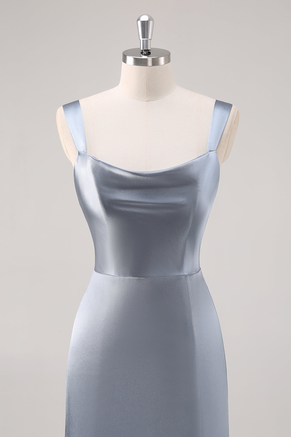 Sheath Grey Blue Satin Bridesmaid Dress with Slit
