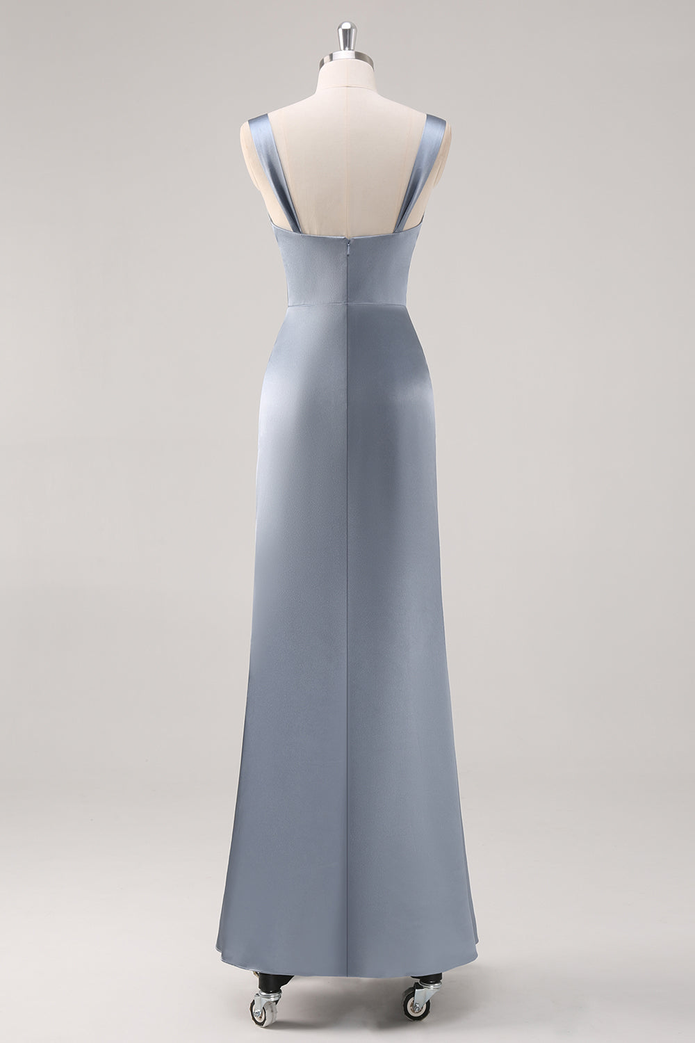 Sheath Grey Blue Satin Bridesmaid Dress with Slit