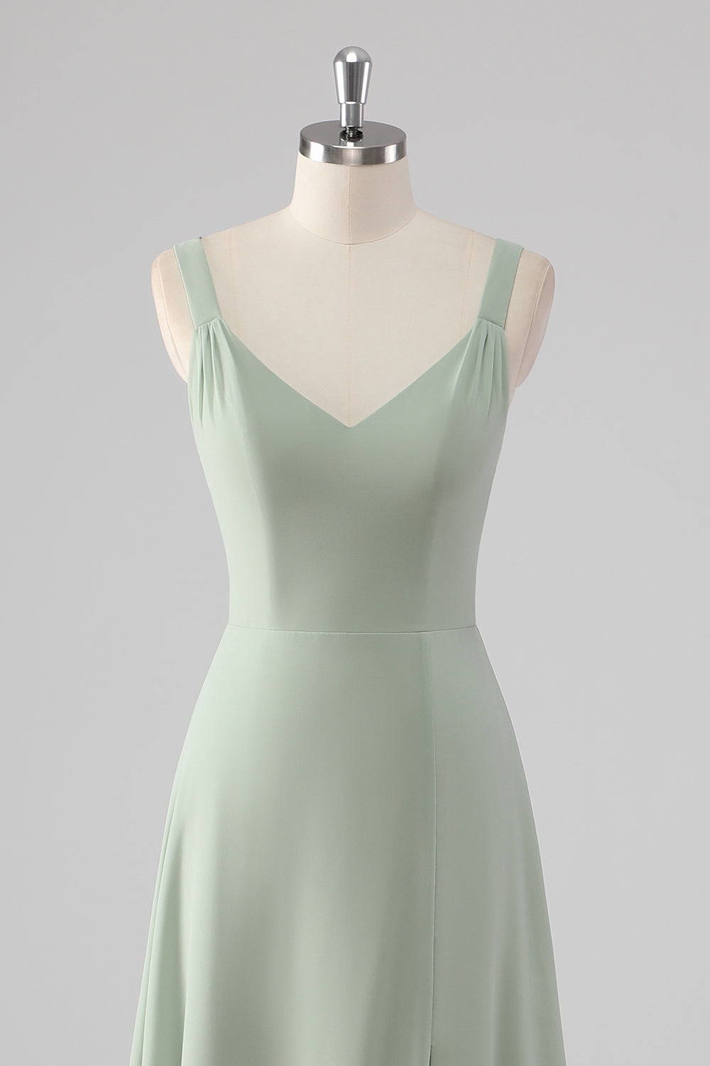 Chiffon V-Neck Sage Green A Line Bridesmaid Dress with Slit