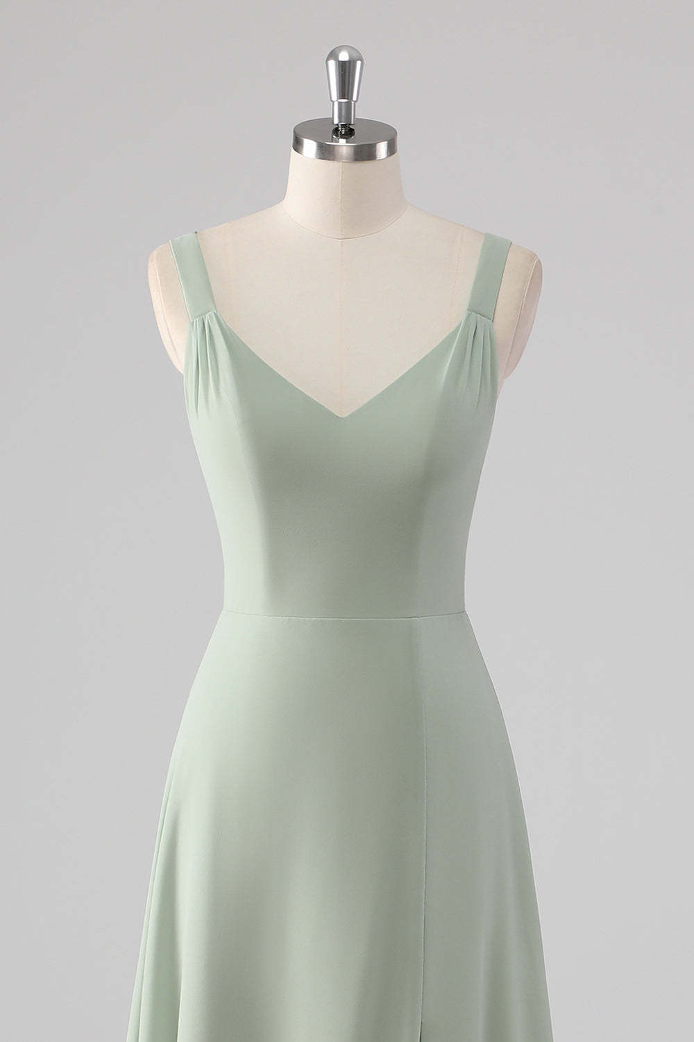 Chiffon V-Neck Sage Green A Line Bridesmaid Dress with Slit