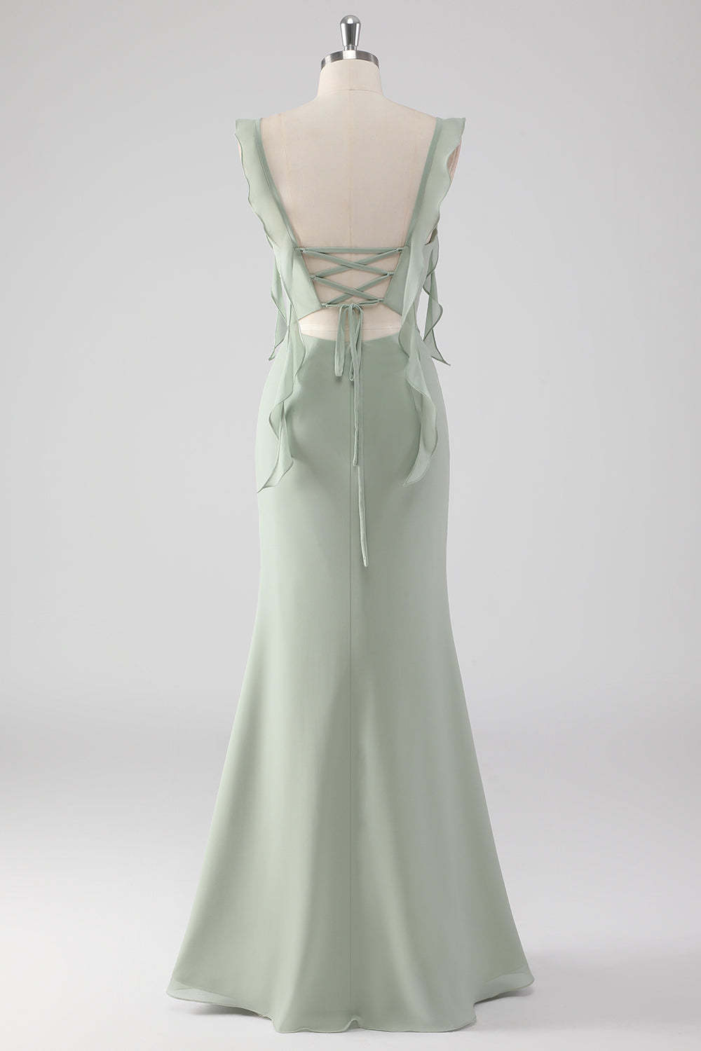 Sage Green Ruffled Sheath Long Bridesmaid Dress with Slit