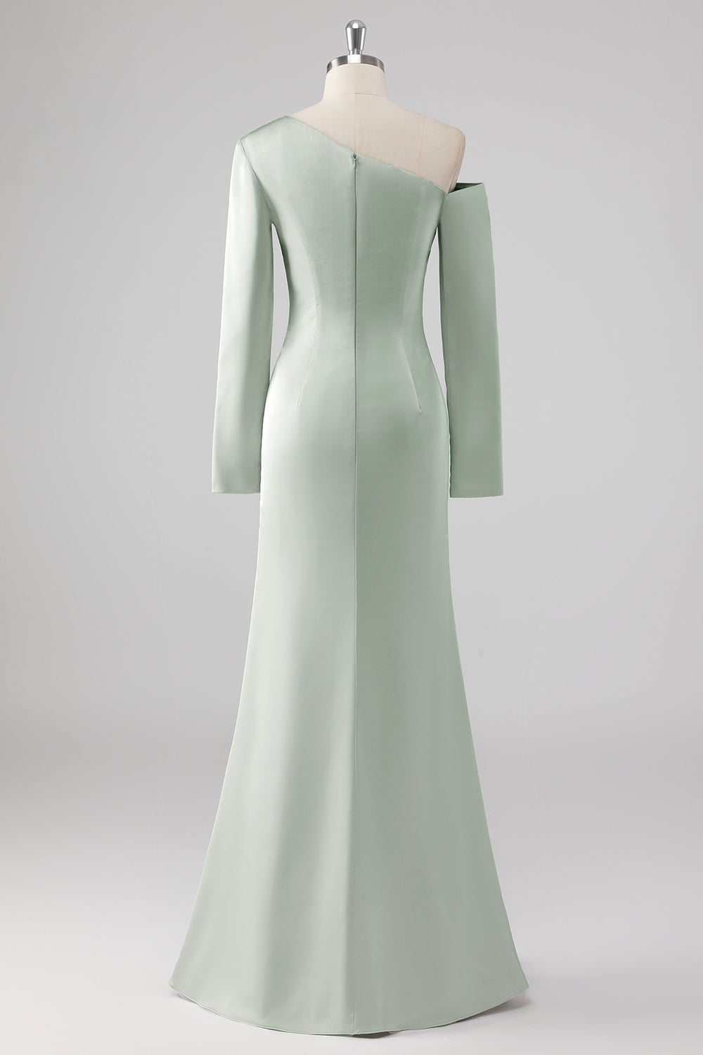 Sage One Shoulder Satin Ruched Sheath Bridesmaid Dress