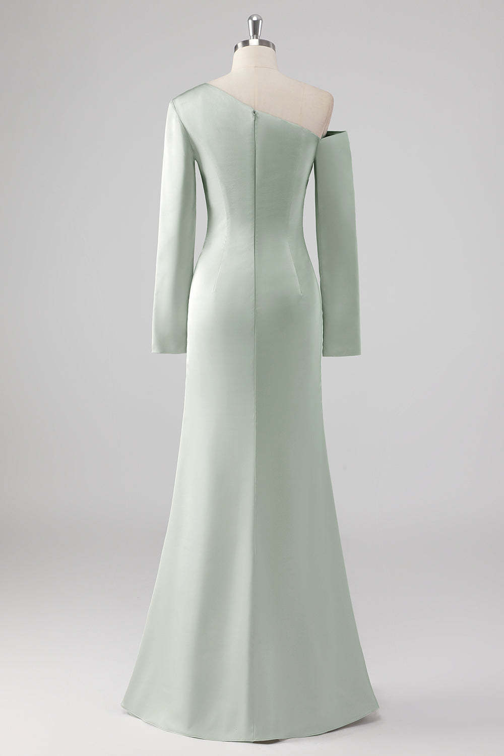 Sage One Shoulder Satin Ruched Sheath Bridesmaid Dress