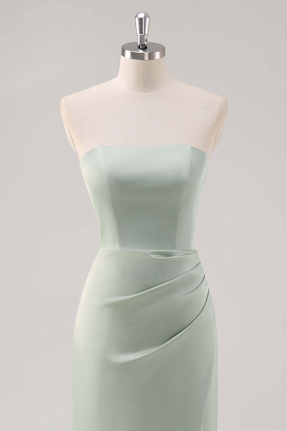 Mermaid Satin Strapless Sage Green Bridesmaid Dress with Slit