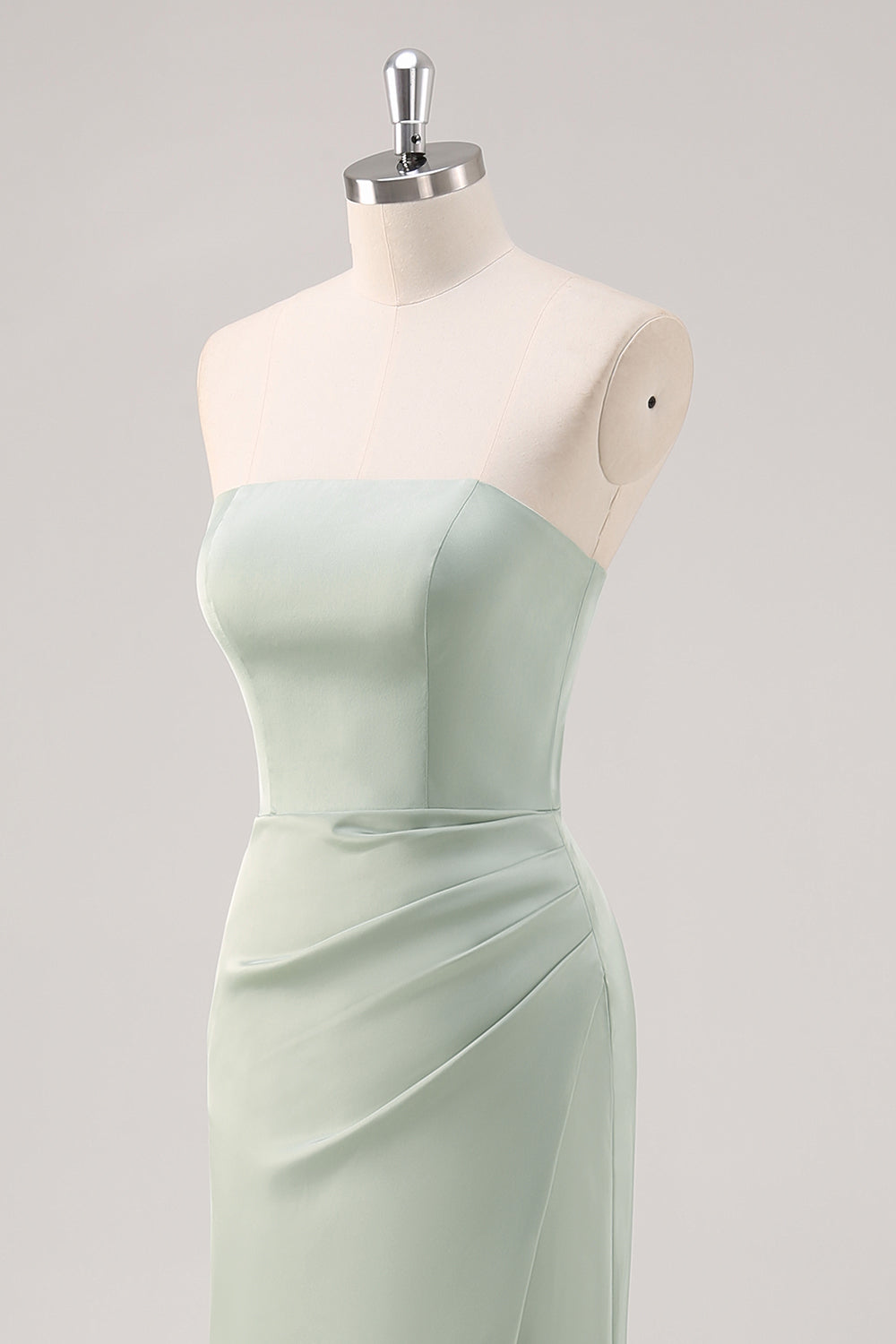 Mermaid Satin Strapless Sage Green Bridesmaid Dress with Slit