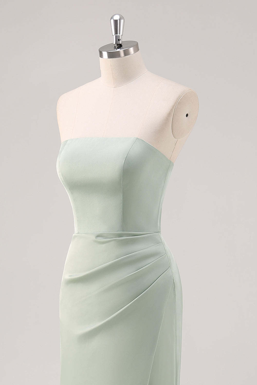 Mermaid Satin Strapless Sage Green Bridesmaid Dress with Slit