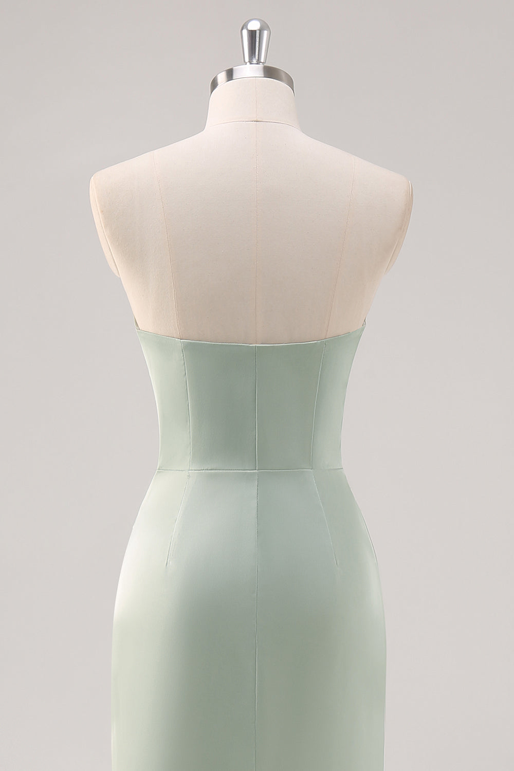 Mermaid Satin Strapless Sage Green Bridesmaid Dress with Slit