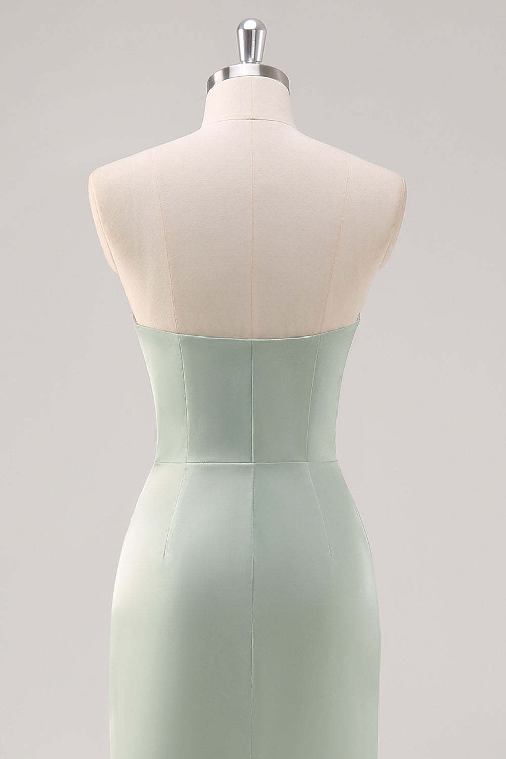Mermaid Satin Strapless Sage Green Bridesmaid Dress with Slit