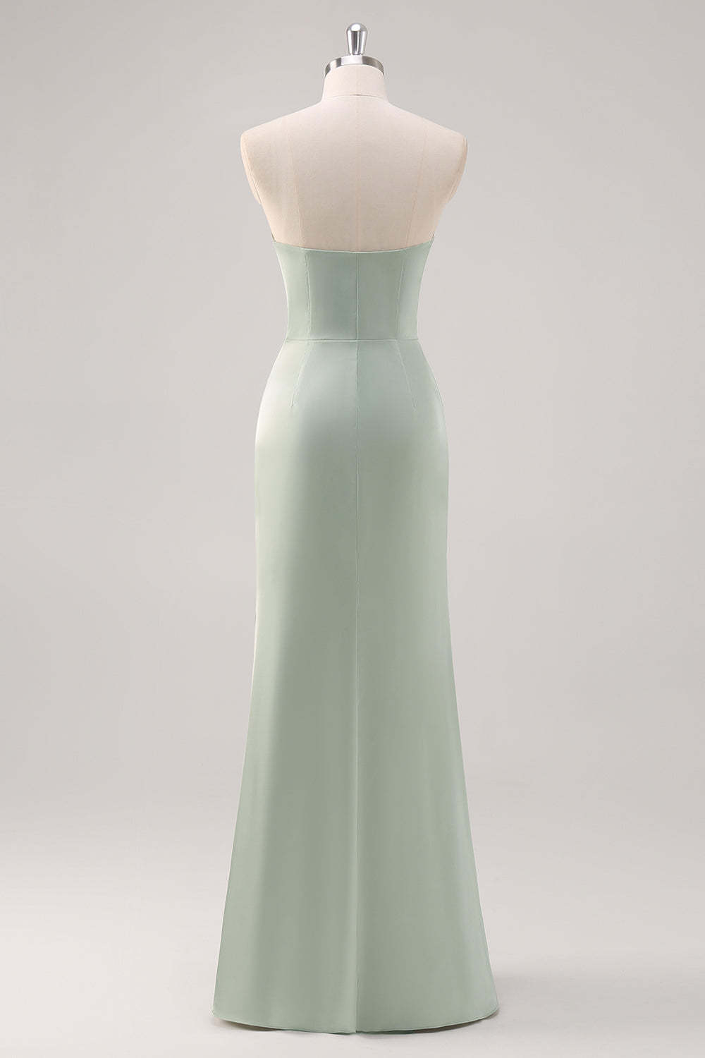 Mermaid Satin Strapless Sage Green Bridesmaid Dress with Slit