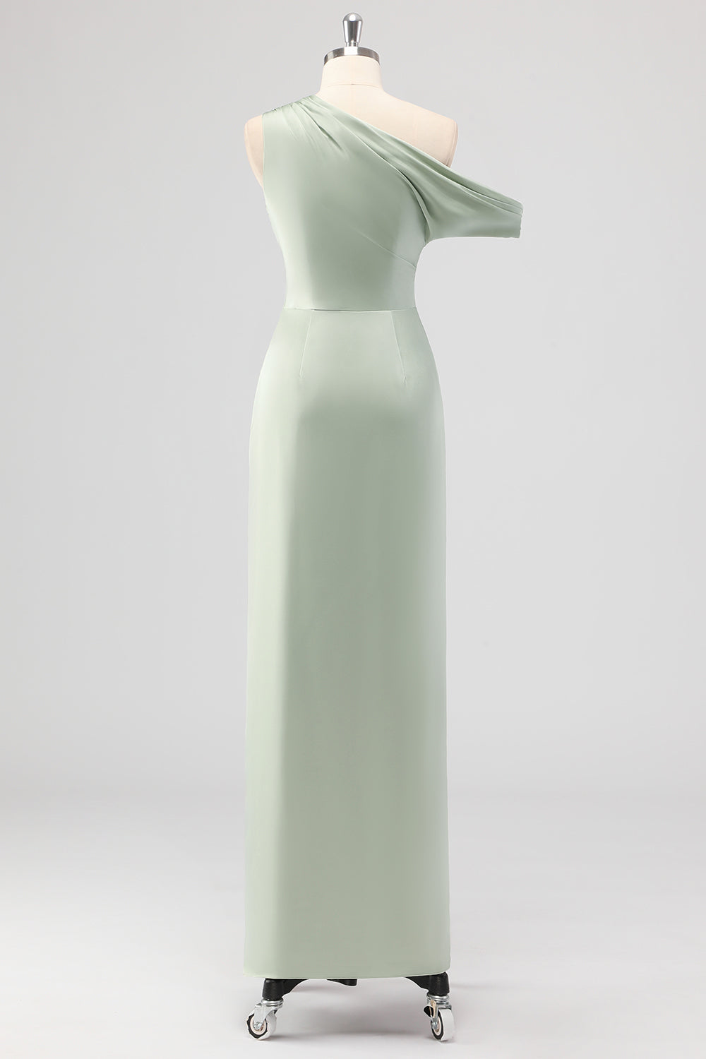 Sage Green One Shoulder Sheath Bridesmaid Dress with Slit