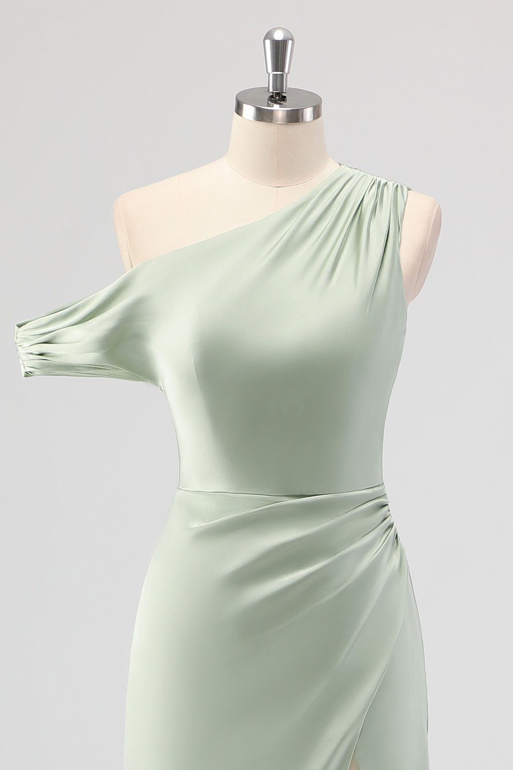 Sage Green One Shoulder Sheath Bridesmaid Dress with Slit