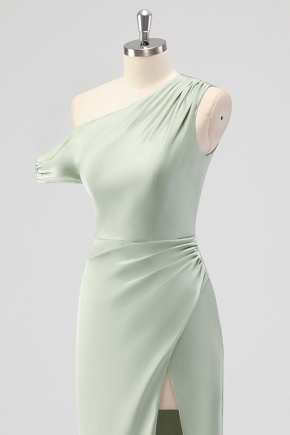 Sage Green One Shoulder Sheath Bridesmaid Dress with Slit