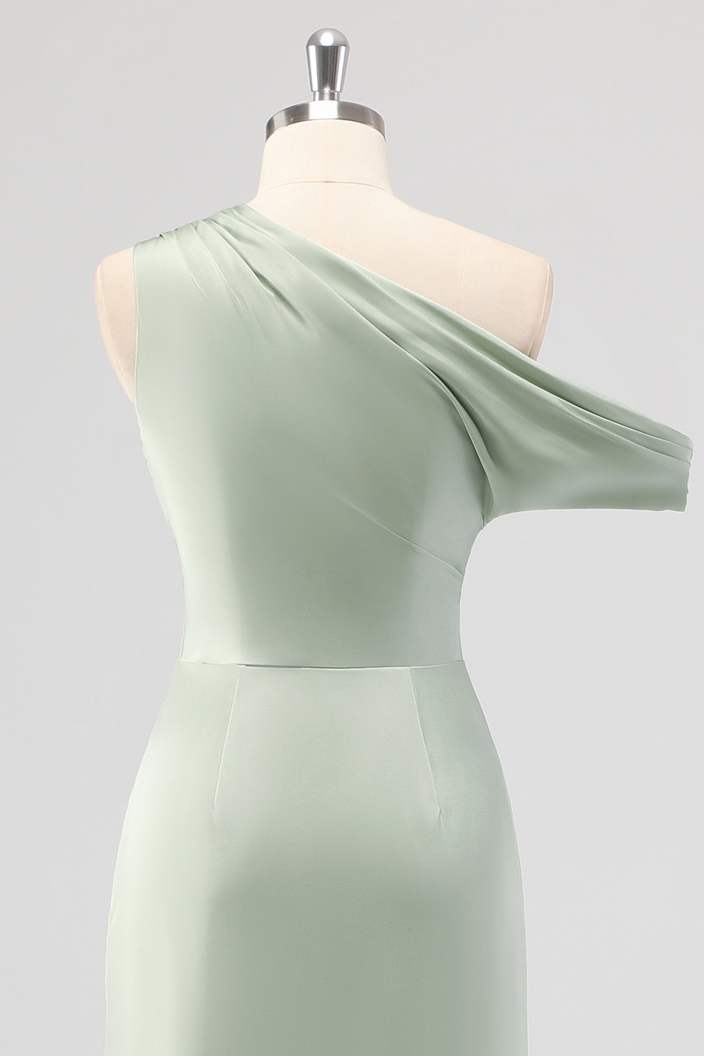 Sage Green One Shoulder Sheath Bridesmaid Dress with Slit