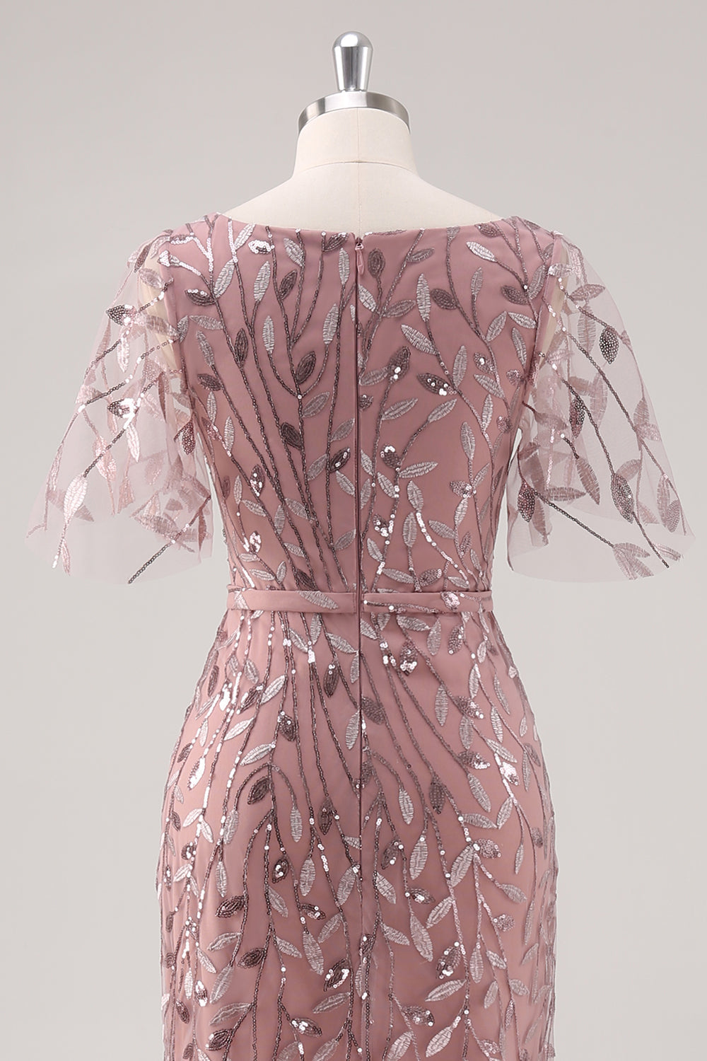 Dusty Rose V Neck Sheath Sequined Mother of the Bride Dress