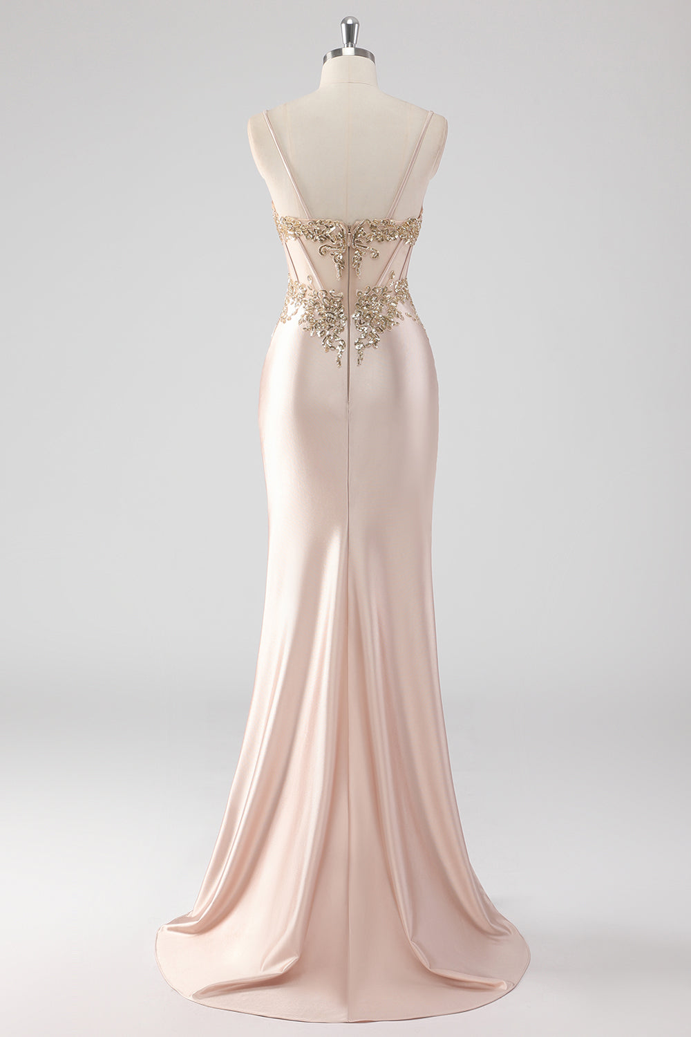 Sparkly Champagne Corset Sheath Prom Dress with Slit