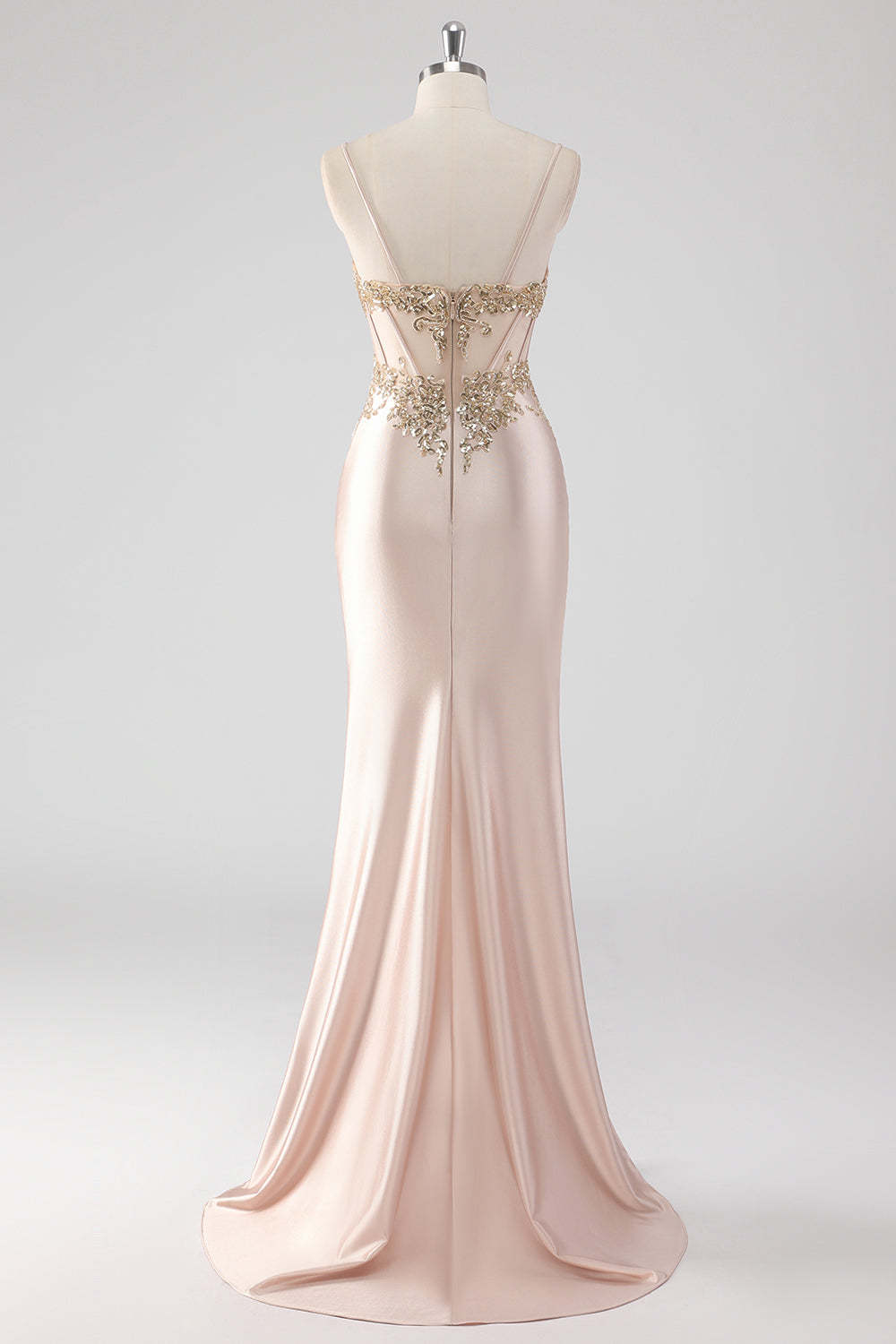 Sparkly Champagne Corset Sheath Prom Dress with Slit