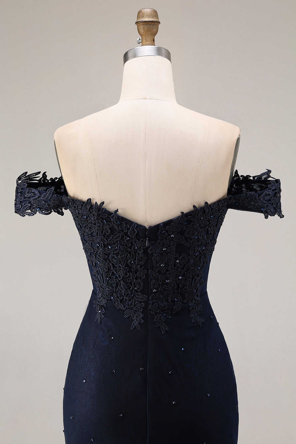 Sparkly Navy Mermaid Off the Shoulder Long Prom Dress with Beading