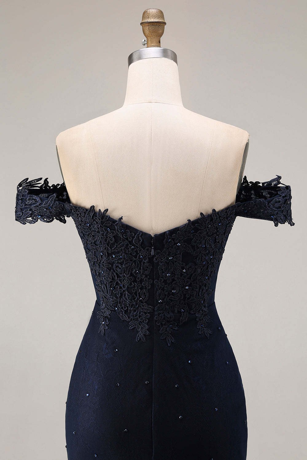 Sparkly Navy Mermaid Off the Shoulder Long Prom Dress with Beading