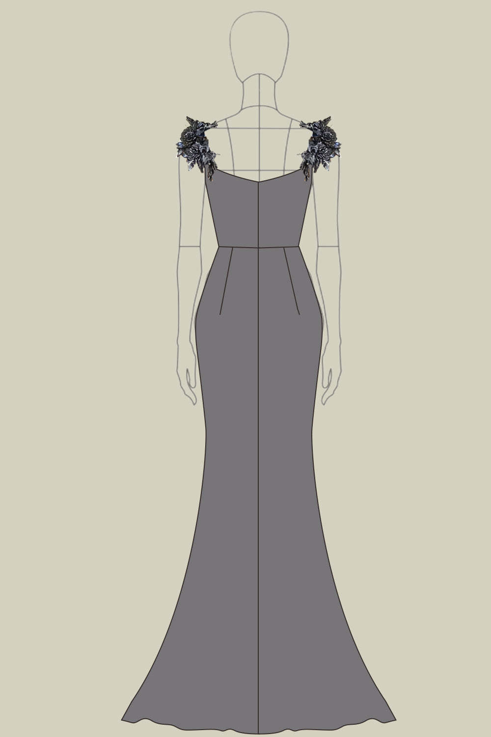 Dark Grey V Neck Sheath Long Formal Dress with 3D Flowers