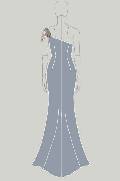 Dark Grey One Shoulder Sheath Satin Applique Long Formal Dress