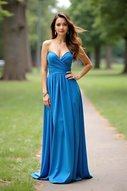 Leely Women Dark Blue Sexy Strapless Satin Formal Dress A Line Ruched Sweetheart Long Prom Dress