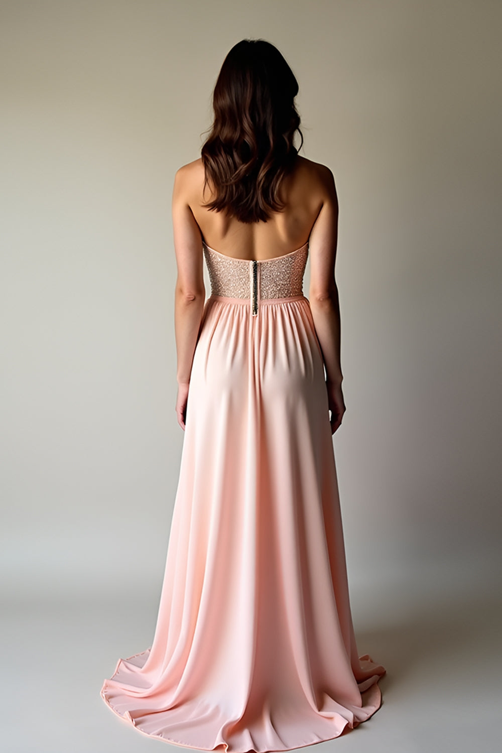 Blush Strapless Sweetheart A Line Long Formal Dress with Beading