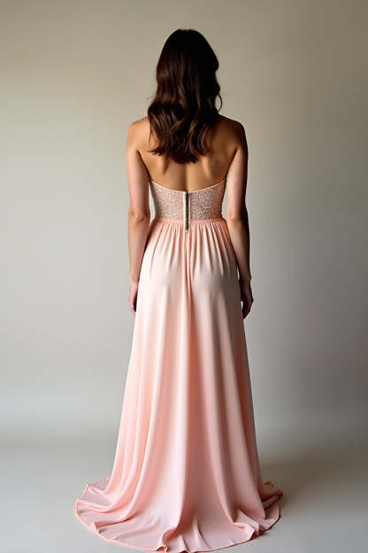 Blush Strapless Sweetheart A Line Long Formal Dress with Beading