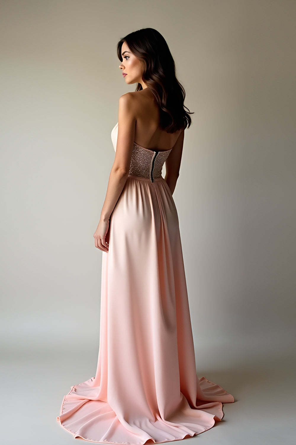 Blush Strapless Sweetheart A Line Long Formal Dress with Beading