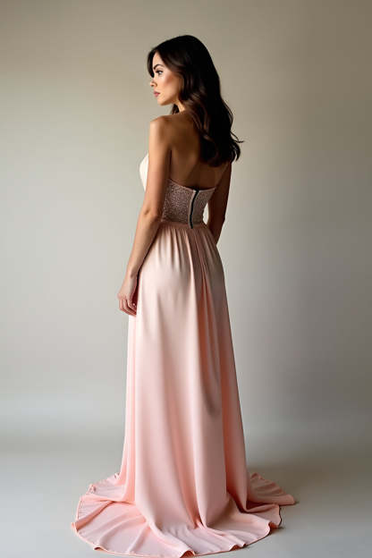 Blush Strapless Sweetheart A Line Long Formal Dress with Beading