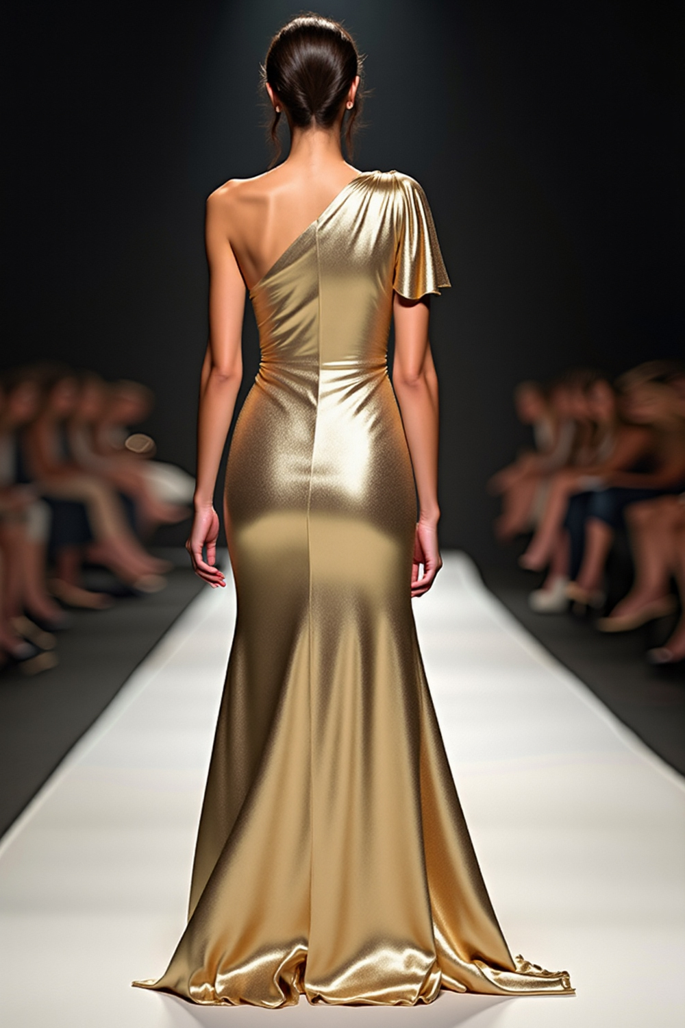Stylish One Shoulder Golden Sheath Long Formal Dress with Slit