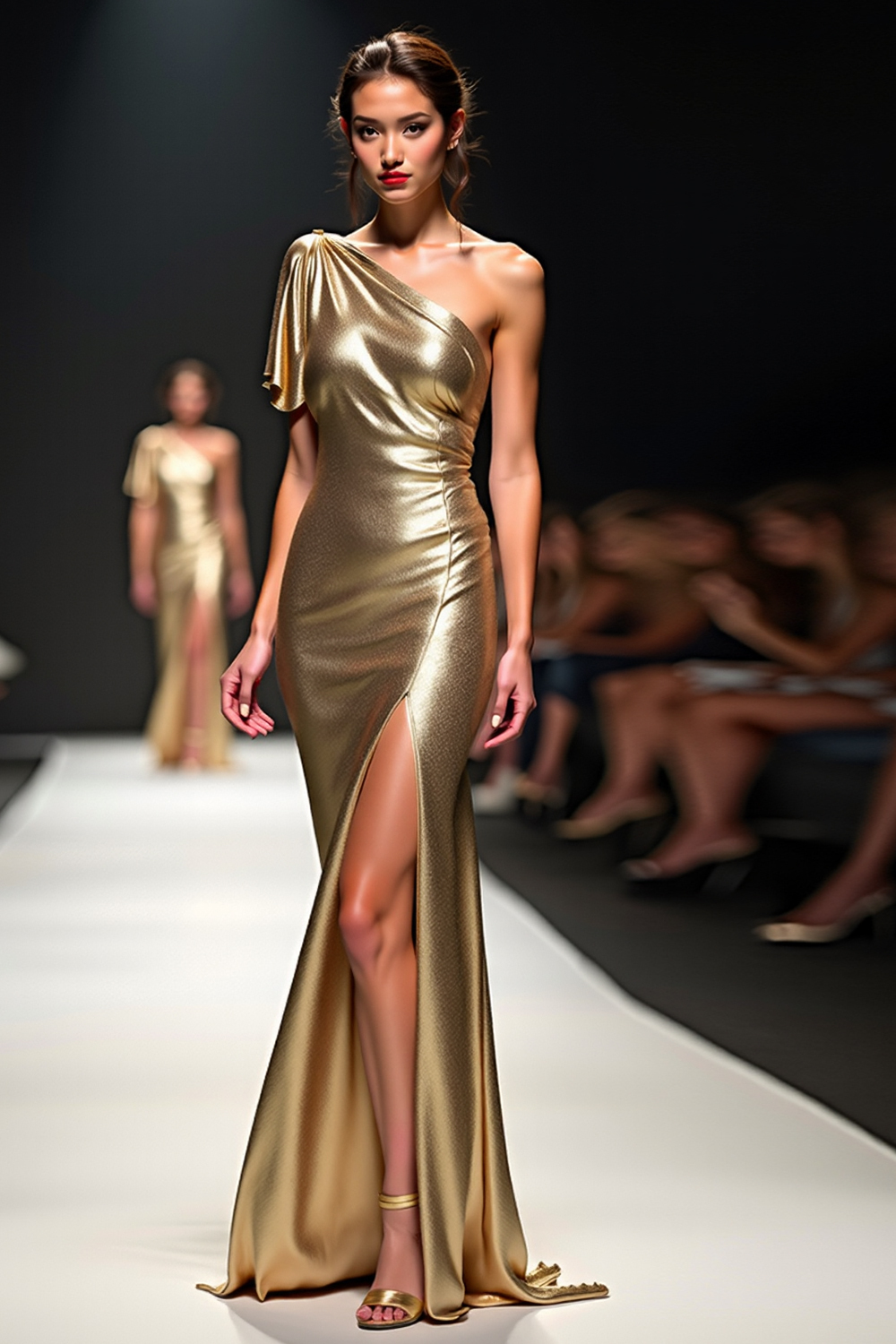 Stylish One Shoulder Golden Sheath Long Formal Dress with Slit