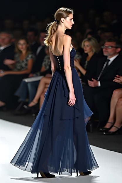 Flowy Navy Sweetheart Corset A Line Long Formal Dress