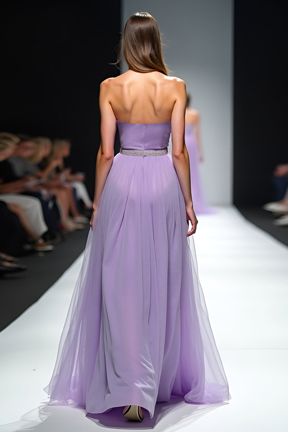 Lilac Strapless A Line Long Formal Dress with Belt