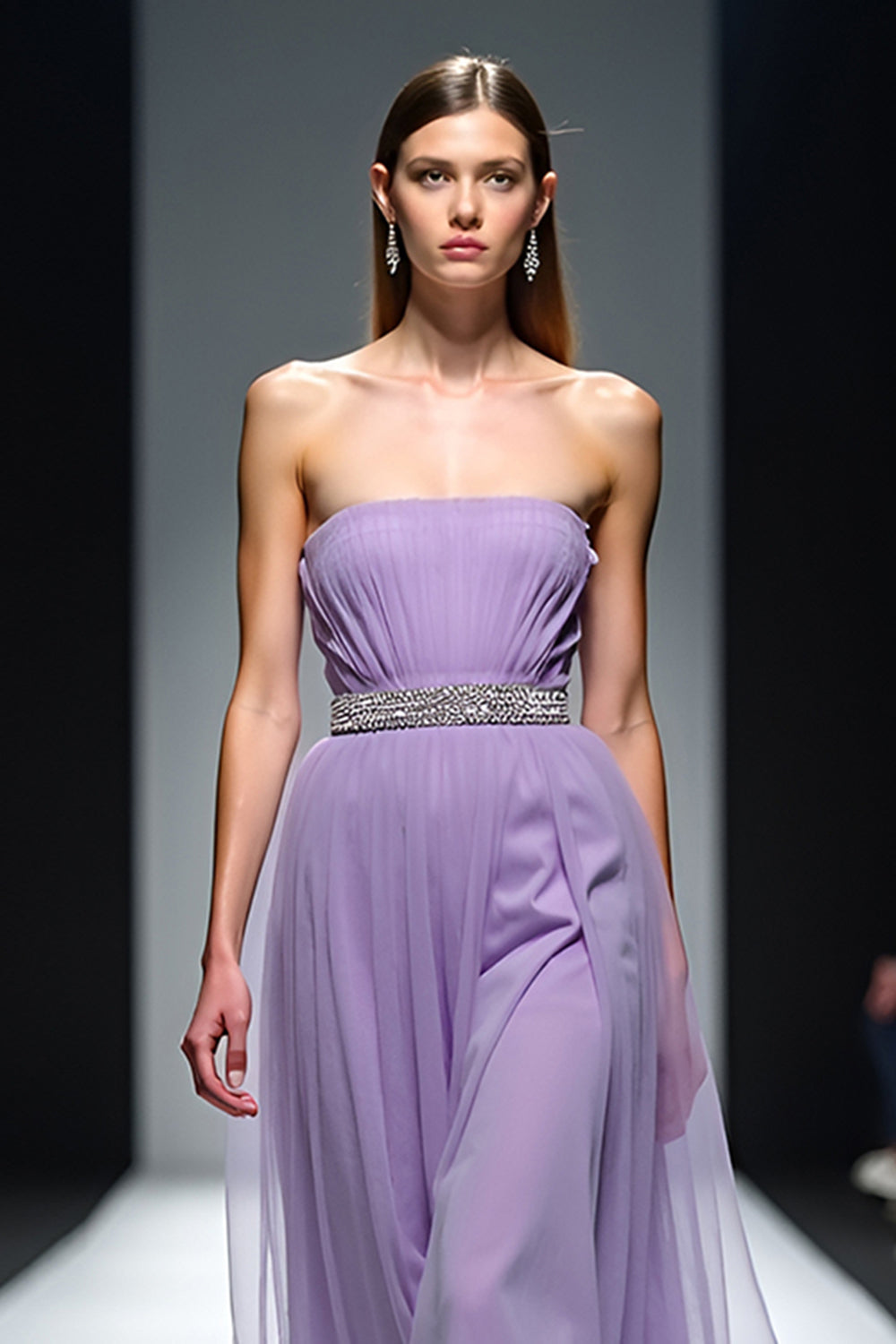 Lilac Strapless A Line Long Formal Dress with Belt