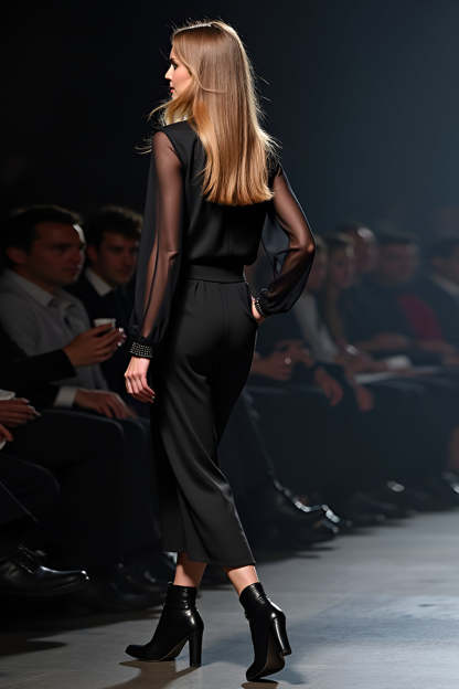 Scoop Black Column Formal Jumpsuit with Long Sleeves