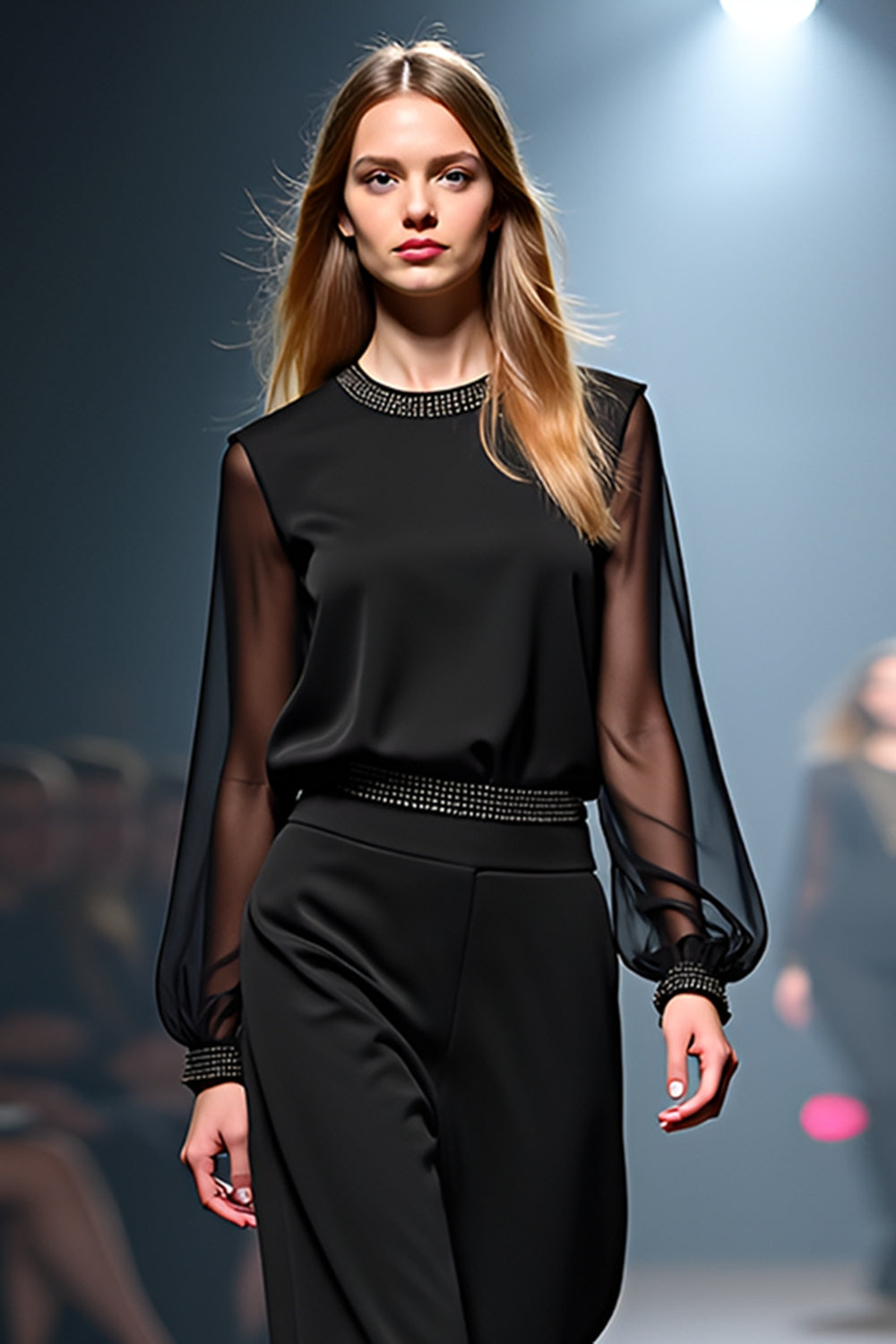 Scoop Black Column Formal Jumpsuit with Long Sleeves