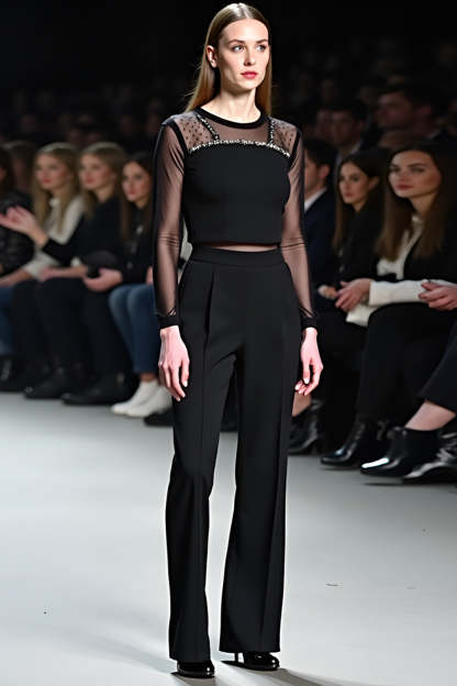 Black Scoop Column Formal Jumpsuit with Long Sheer Sleeves