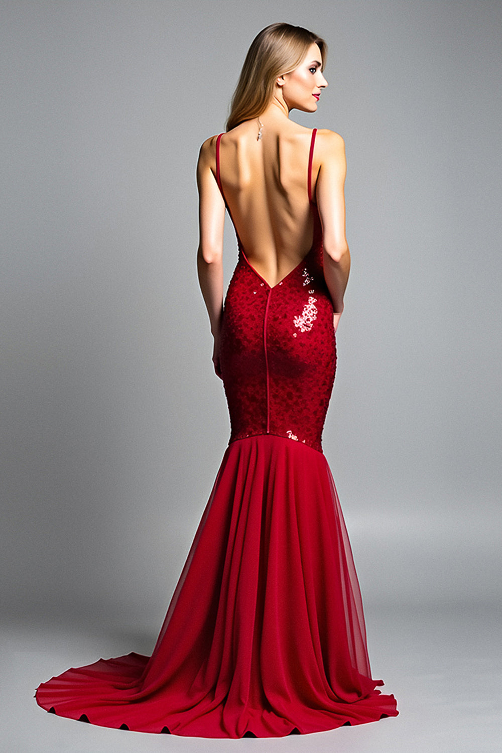 Sparkly Mermaid Sequined V-Neck Backless Long Prom Dress