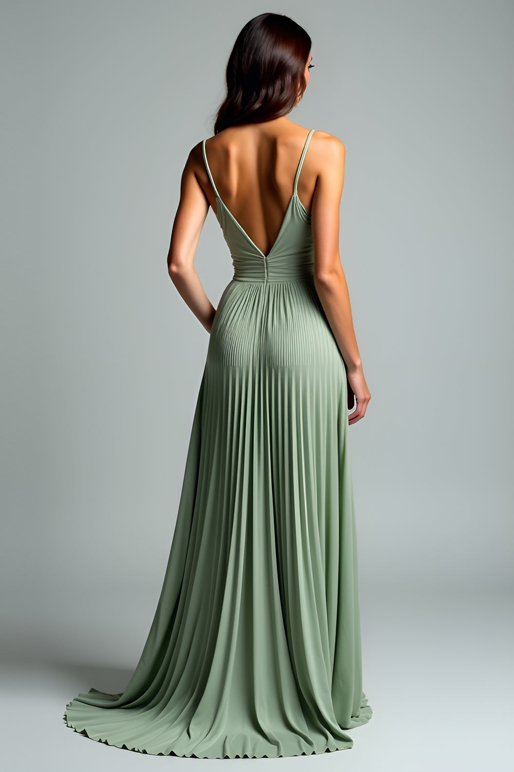 Grey Green A Line Pleated Long Wedding Guest Dress with Sequins